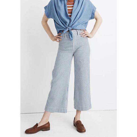 Madewell Pants - Madewell Emmett Crop Wide-Leg Striped Pants, Size 31